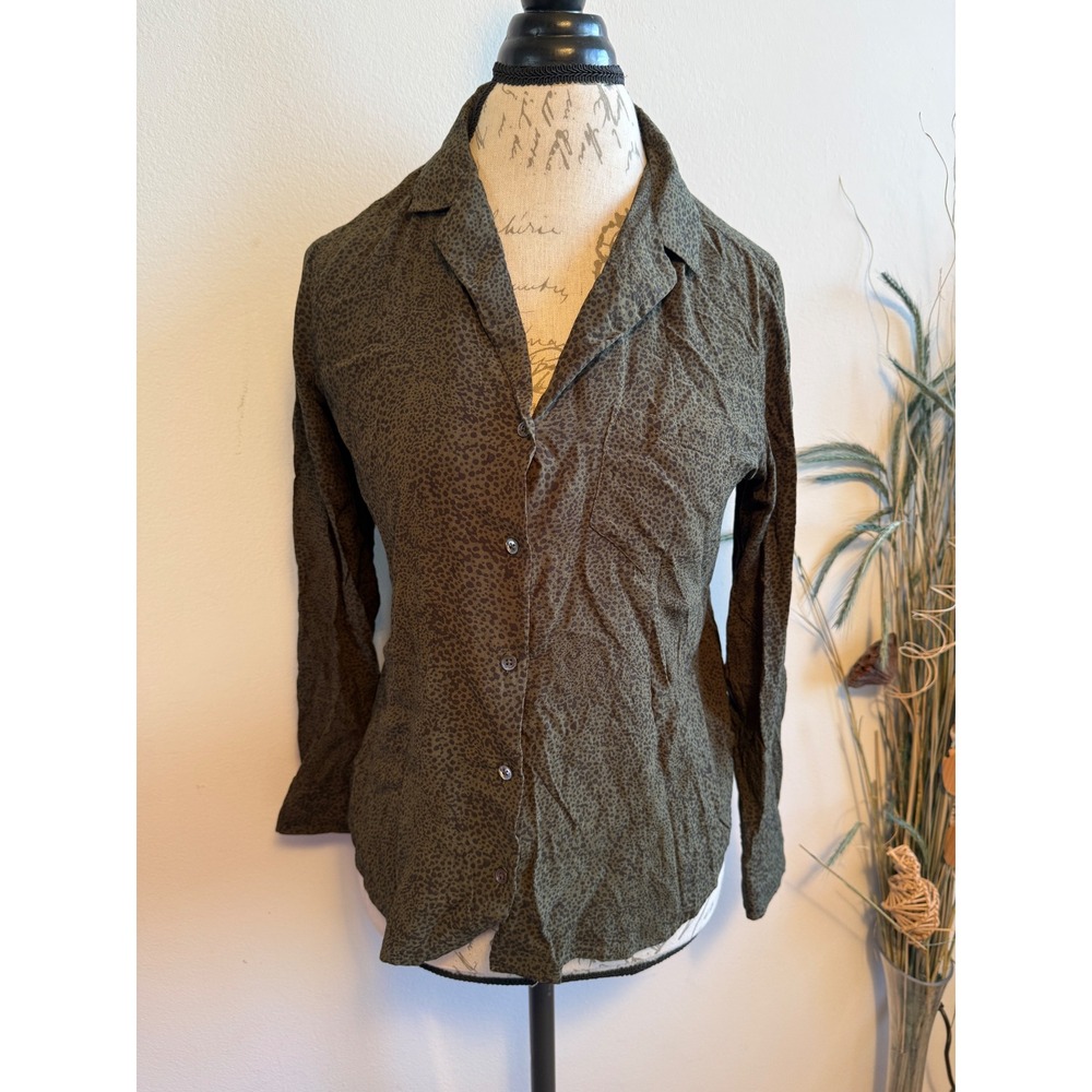 Rails Womens Olive Green Leopard Print Button Down Shirt Rayon Viscose Size M